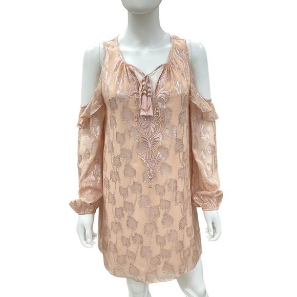 Lilly Pulitzer Dress Womens SZ S Metallic Shimmer Overlay Cut Outs On Arms Peach - Picture 1 of 5